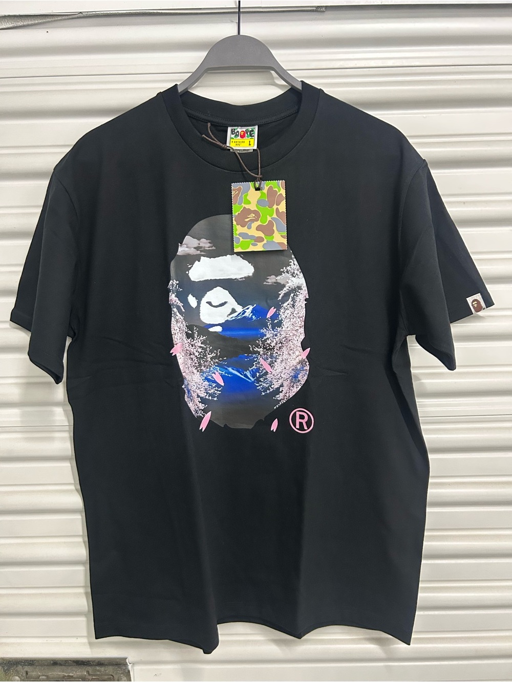 A Bathing Ape Black Graphic Short-Sleeve Tee with Pink & Blue Accents